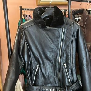 AGNES Shearling black leather jacket